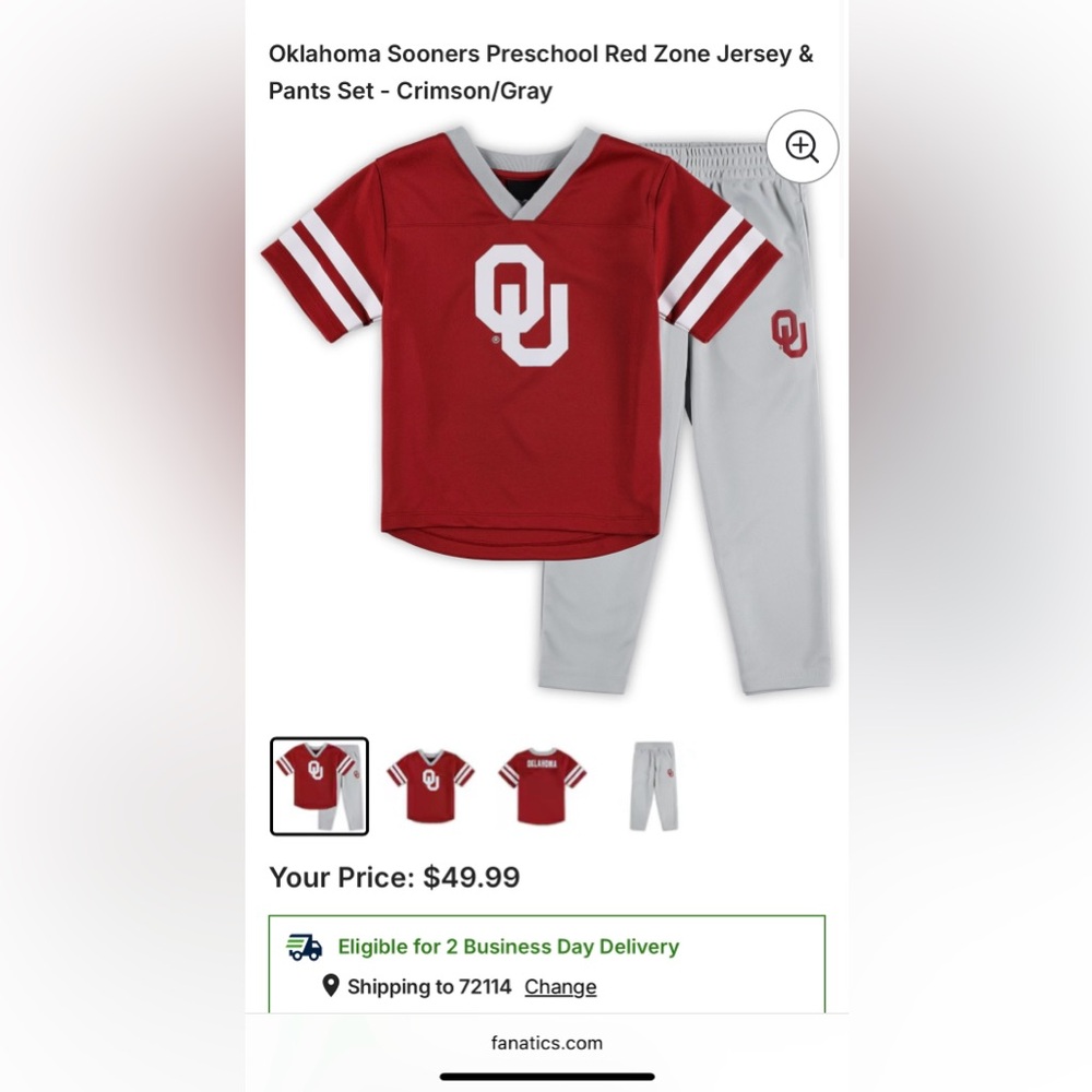 Oklahoma Sooners Red Zone Jersey & Pants Set, 3T
